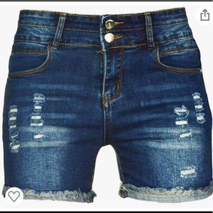 Distressed Mid Rise Jean Shorts